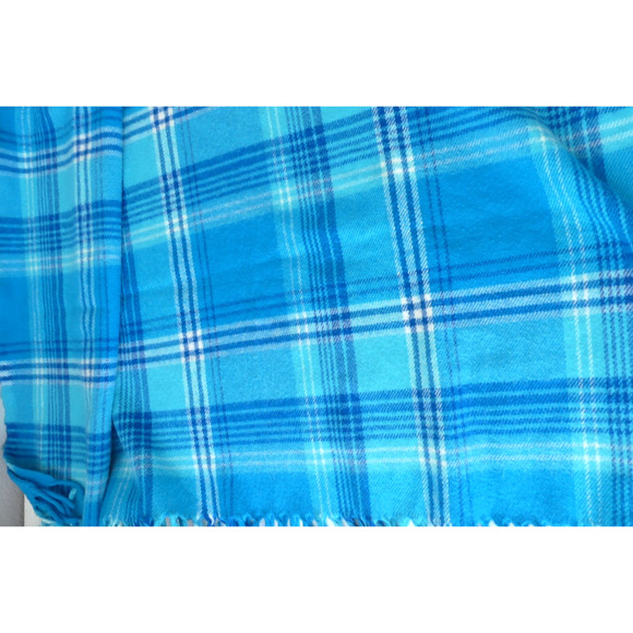 Carnation Hot Cocoa Blue Plaid Throw Blanket 52 x 54" Promo Teal Blue Fringe - Picture 5 of 8